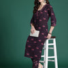 Dhiyona IE Floral Printed Beads & Stones Pure Cotton Kurta with Trousers