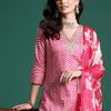 Indyancart IE Chevron Printed Zari Pure Cotton Kurta with Trousers & With Dupatta