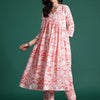 Indyancart IE Floral Printed Empire Kantha Work Pure Cotton Kurta with Trousers