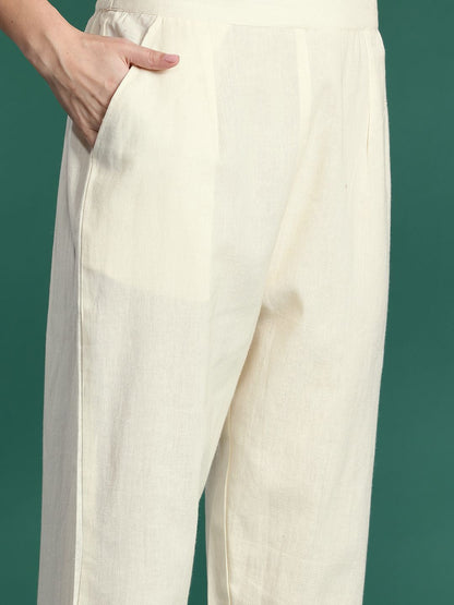 Indyancart IE Floral Embroidered Thread Work Pure Cotton Kurta with Trousers