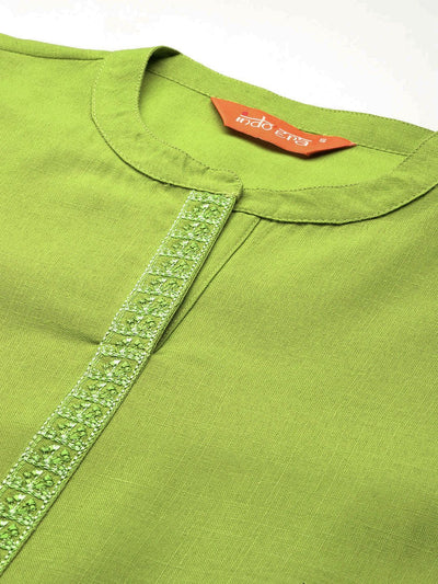 Indyancart IE Ethnic Motifs Yoke Design Thread Work Kurta with Trousers & With Dupatta