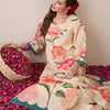 Dhiyona IE Floral Printed V-Neck Beads & Stones Straight Kurta With Trouser And Dupatta