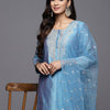 Dhiyona VA Women'sFloral Embroidered Chanderi Silk Kurta With Trousers & Dupatta