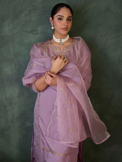 Indyancart IE Women Ethnic Motifs Embroidered Kurta with Trousers & Dupatta