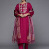 Dhiyona VA Women's Maroon Yoke Design Mirror Work Kurta with Trousers & Dupatta