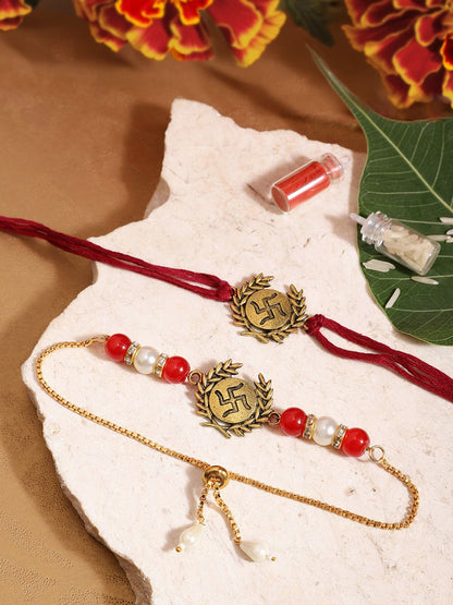 Anouk Unisex Set of 2 Beaded Bhai Bhabhi Rakhis With Roli & Chawal