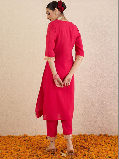 Women Ethnic Motifs Embroidered Regular Thread Work Kurta with Trousers