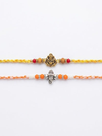 Anouk Set Of 2 Multicolor Religious Thread Rakhi With Roli Chawal Chandan Mishri