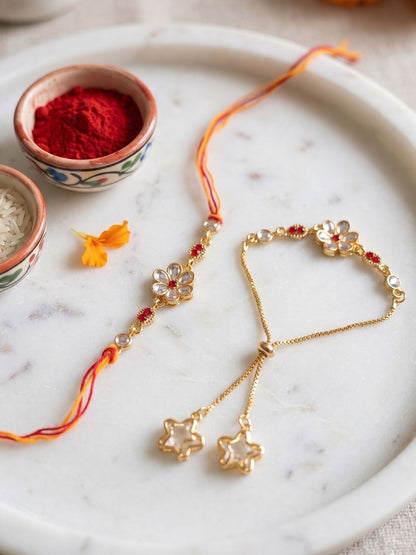 Anouk Set Of 2 Gold Toned Kundan Studded Bhaiya Bhabhi Rakhi