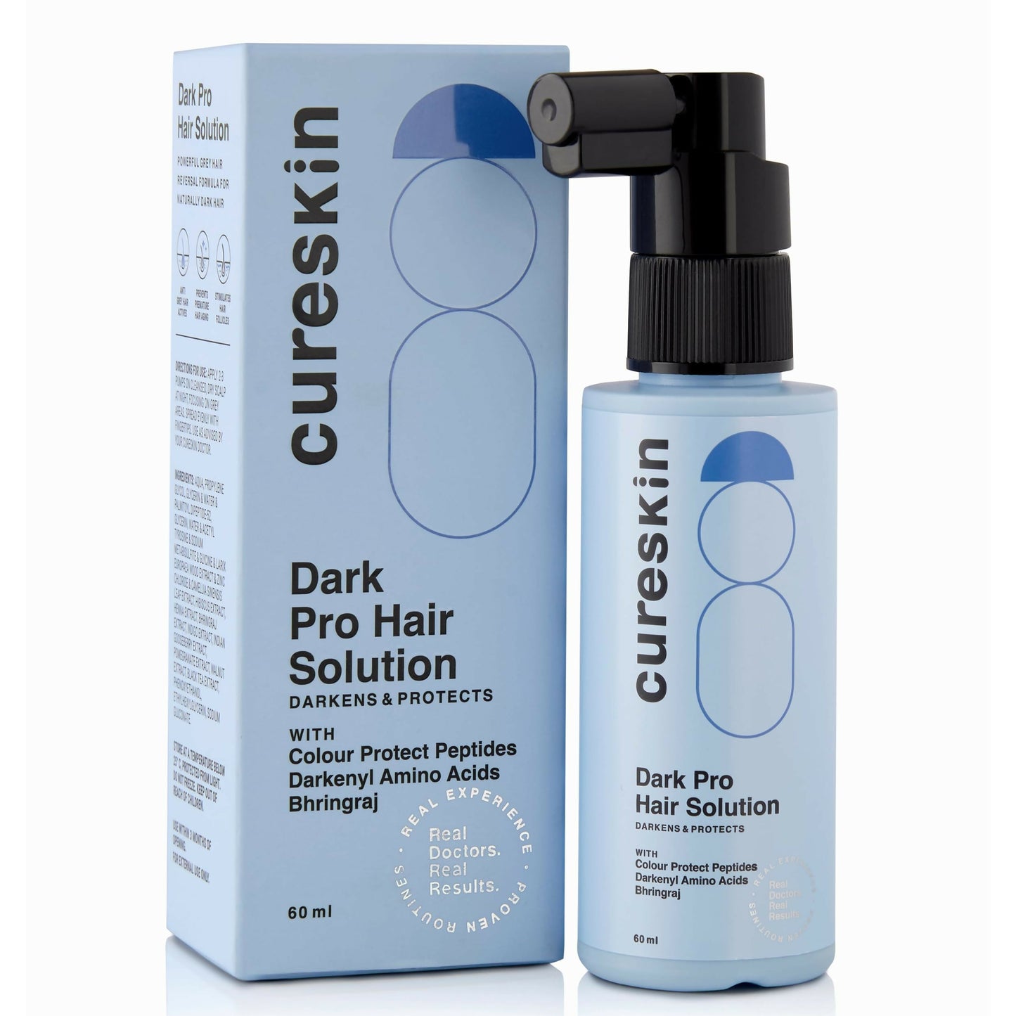 Cureskin Dark Pro Hair Solution natural hair darkener with color protection, showing a bottle of hair dye solution.