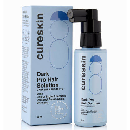 Cureskin Dark Pro Hair Solution natural hair darkener with color protection, showing a bottle of hair dye solution.