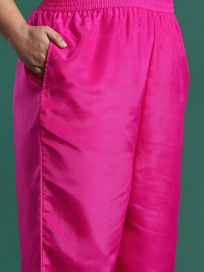 Indyancart Women's Plus Size Woven Design Kurta with Palazzos & Dupatta