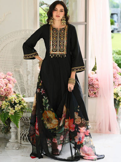 Indyancart IE Women Ethnic Motifs Regular Sequinned Kurta with Trousers & With Dupatta