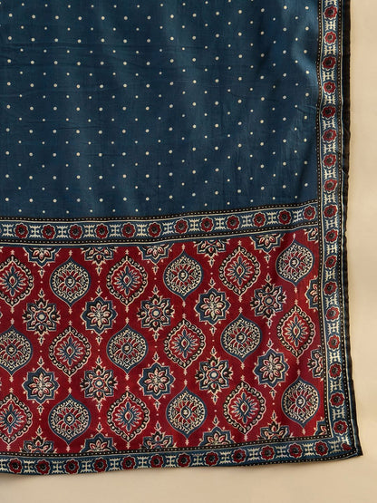 Dhiyona IE Ethnic Motifs Printed Pure Cotton Straight Kurta With Trousers & Dupatta