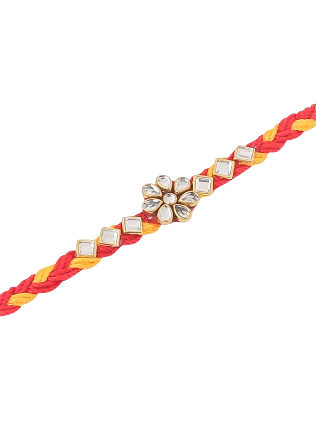 Anouk Pack Of 3 Kundan Studded Floral Design Rakhi With Roli Chawal Chandan & Mishri