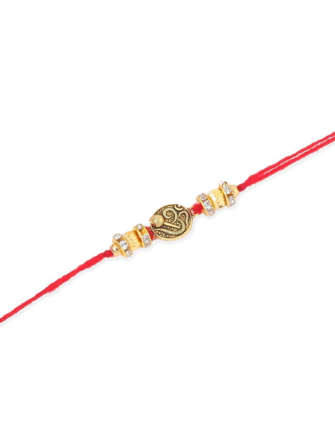Anouk Set Of 4 Artificial Stones Studded & Beaded Swastik Thread Rakhis