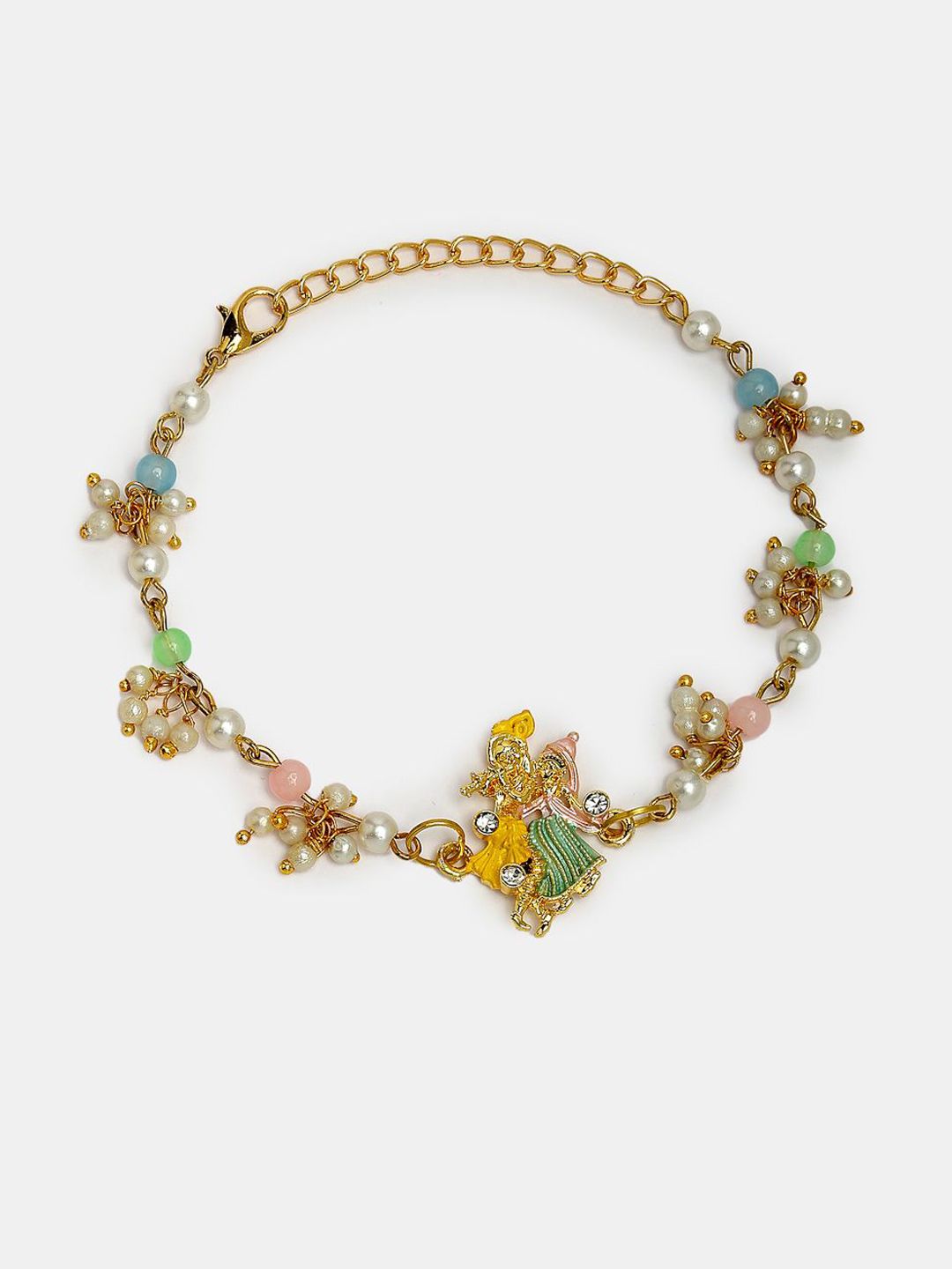 Anouk Unisex Set Of 2 Multicolor Gold-Toned Radha Krishna Beaded Bhaiya Bhabhi Rakhi