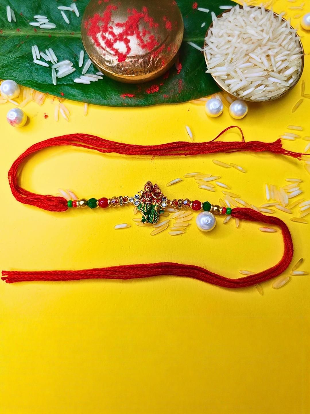 Anouk Set Of 6 Beaded Cotton Thread with AD Stones & Meenakari Designer Rakhi for Brother