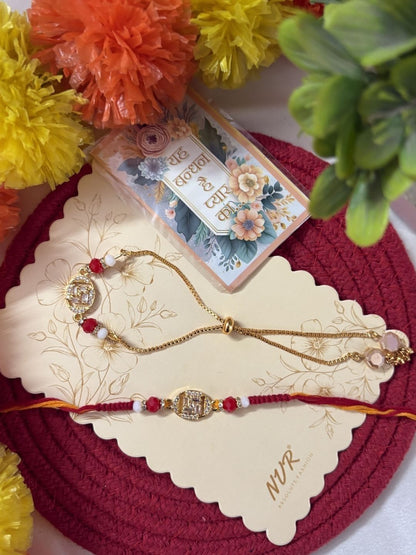 Anouk Set Of 2 Artificial Stones & Beads Swastik Bhaiya Bhabhi Rakhi With Roli Chawal