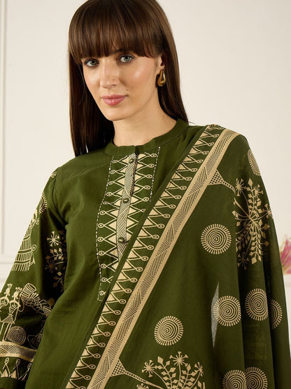 Women Ethnic Motifs Printed Regular Pure Cotton Kurta with Trousers & With Dupatta