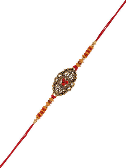 Anouk Beaded Thread Rakhi With Roli Chawal & Greetings Card