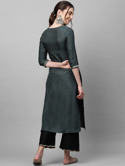 Dhiyona IE Women Grey Yoke Design Kurta