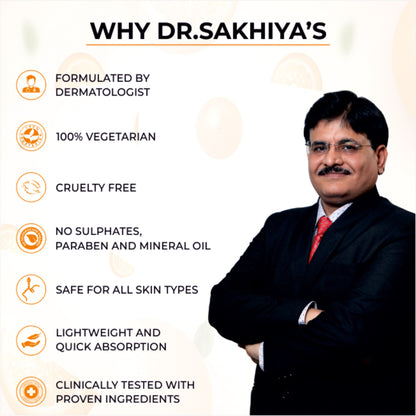 Dr. Sakhiya Vitamin C Face Wash in a white bottle with a blue cap, designed for daily glowing and brightening skincare.