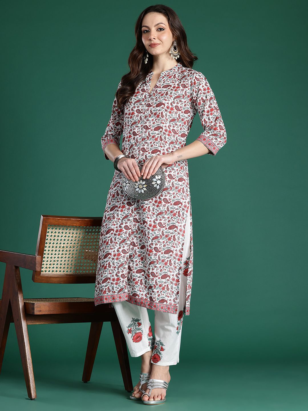 Paisley Printed Pure Cotton Kurta with Trousers
