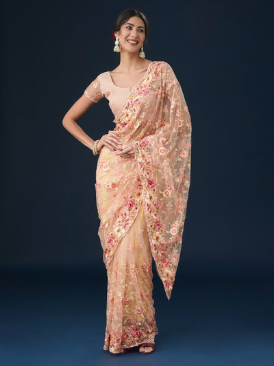 Indyancart KS Women's Floral Embroidered Saree
