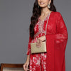 Indyancart VA Women's Floral Printed Sequinned Pure Silk Kurta with Trousers & With Dupatta