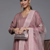 Indyancart VA Women's Mauve Embroidered Kurta with Palazzos & With Dupatta