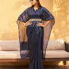 Dhiyona TI Women's Navy Blue Colored Sequinned Kaftan Saree with Belt with Unstitched Blouse