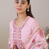 Indyancart IE Women Floral Embroidered Linen Kurta with Trousers & Dupatta