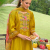 Dhiyona IE Floral Embroidered Thread Work Tieup Neck A-Line Kurta With Trousers & Dupatta