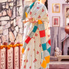 Women's Bhagalpuri Silk Cream Printed Designer Saree With Blouse Piece