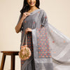 Dhiyona GR Women's CT Grey Cotton Linen Silk Embroidered Saree