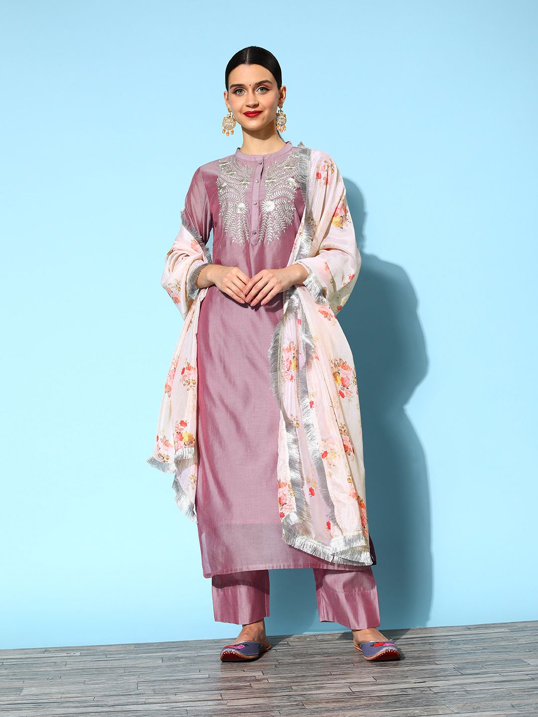 Indyancart VA Women's Woven Design Chanderi Silk Hyper Texture Kurta Set