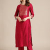 Dhiyona VA Women's Red Ethnic Motifs Yoke Design Kurta with Palazzos