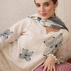Dhiyona IE Floral Embroidered Notch Neck Sequinned Linen Kurta With Trousers & Dupatta