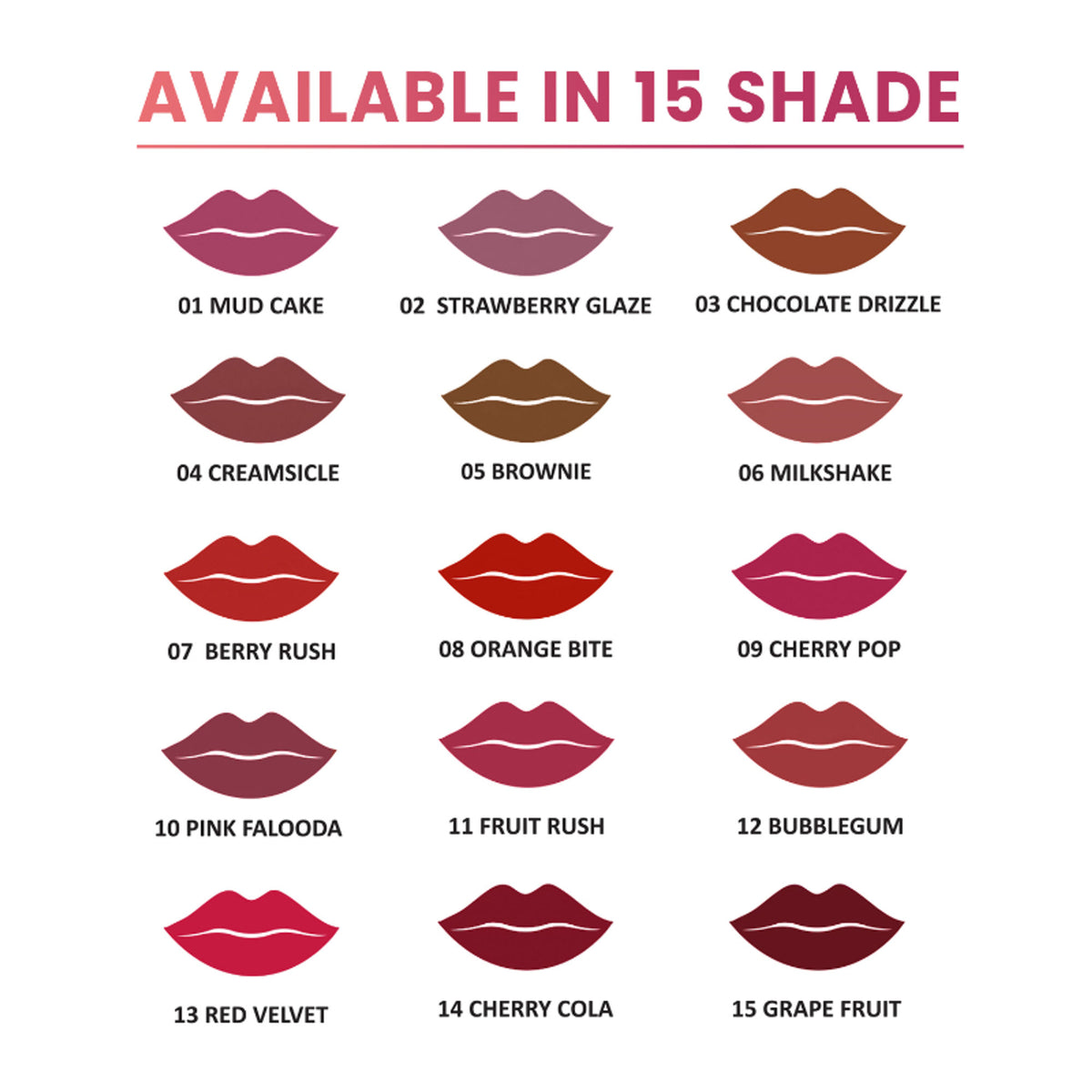 Shryoan Rich Color Non-Transfer Long Stay Creamy Lipstick in Grape Fruit 15 and Mud Cake 01 shades, showing the lipstick swatches.