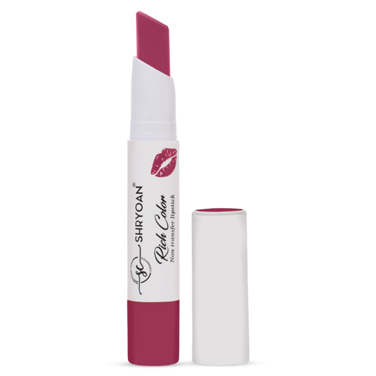Shryoan Rich Color Non-Transfer Long Stay Creamy Lipstick in Grape Fruit 15 and Mud Cake 01 shades, displayed on a neutral background.