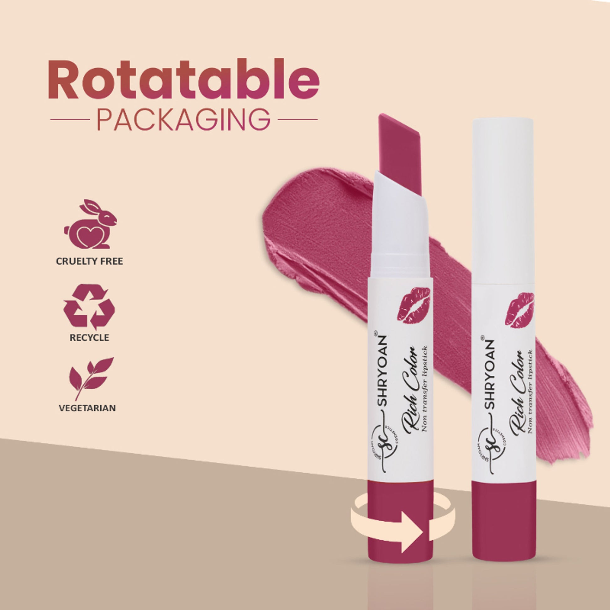 Shryoan Rich Color Non-Transfer Long Stay Creamy Lipstick - Grape Fruit 15 - Grape Fruit - 15