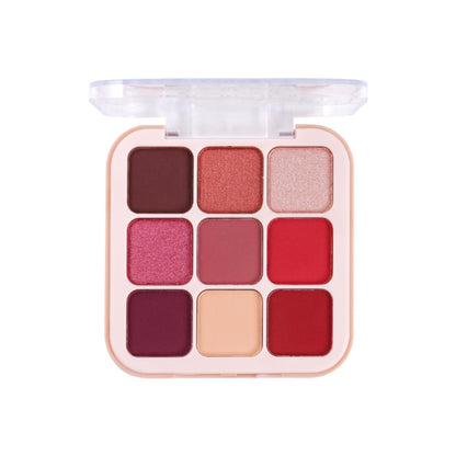 Shryoan Long Lasting My Eyes Up matte and shimmer eyeshadow palette with 12 neutral shades on a white background.