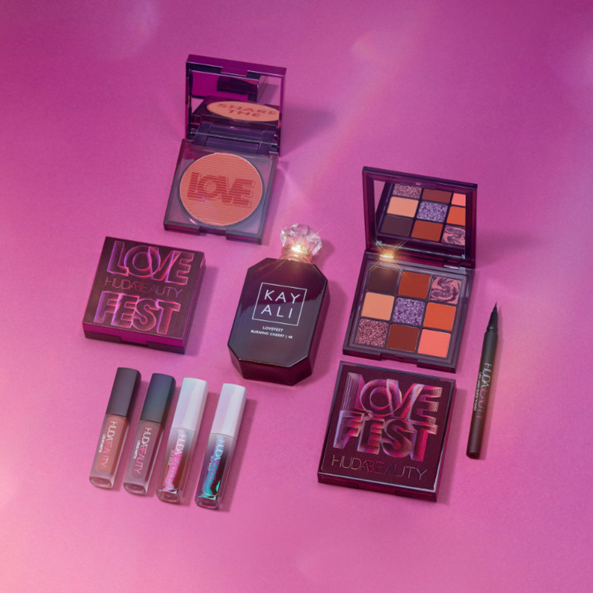 Huda Beauty Lovefest Cream Blush in Tosted Tangerine applied on cheeks with a soft, blendable texture and vibrant orange tint.