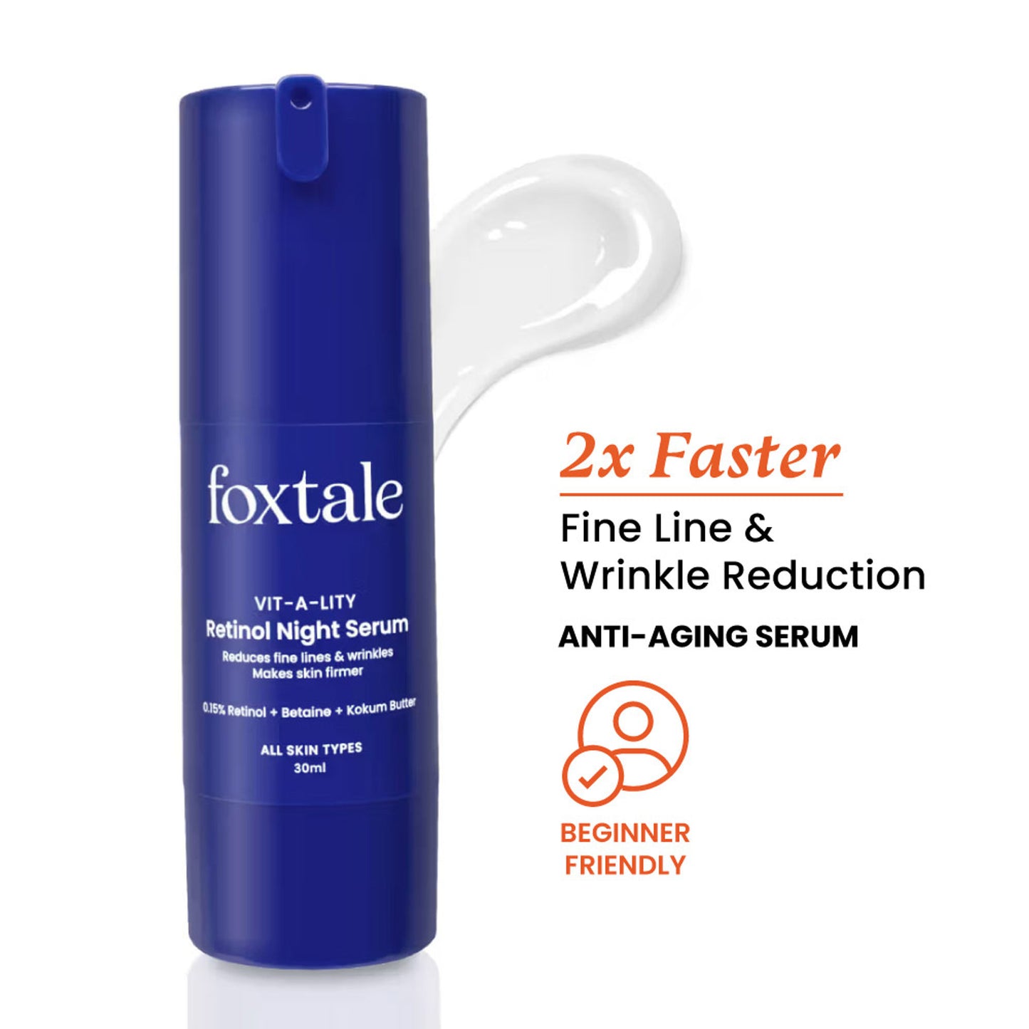 Foxtale 0.15% Anti Ageing Retinol Face Serum, Beginner-Safe, Targets Fine Lines & Wrinkles