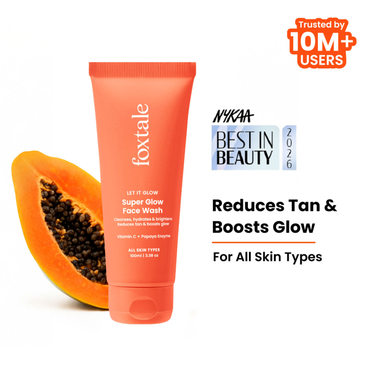 Foxtale Super Glow Face Wash with Papaya Enzyme & Vitamin C for Tan Removal & Glowing Skin