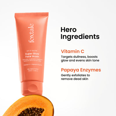 Foxtale Super Glow Face Wash with Papaya Enzyme & Vitamin C for Tan Removal & Glowing Skin