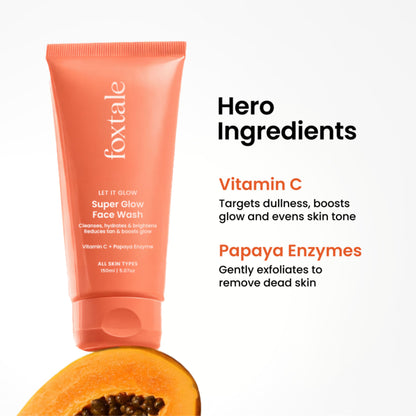 Foxtale Super Glow Face Wash with Papaya Enzyme & Vitamin C for Tan Removal & Glowing Skin