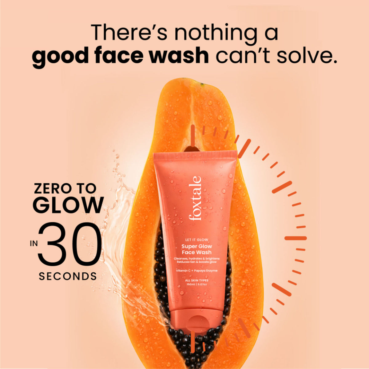 Foxtale Super Glow Face Wash with Papaya Enzyme & Vitamin C for Tan Removal & Glowing Skin