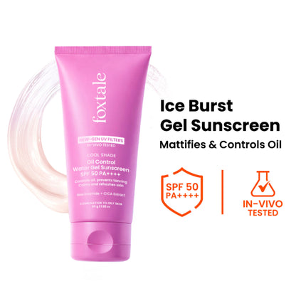Foxtale SPF 50 Ice-Burst Gel Sunscreen for Oily Skin, In-Vivo Tested PA++++, Lightweight, Matte Skin